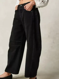 Horseshoe Barrel Jeans For Women - Baggy Wide Leg Washed Denim Trousers With Curved Seam - Spring Streetwear 2026