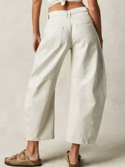 Horseshoe Barrel Jeans For Women - Baggy Wide Leg Washed Denim Trousers With Curved Seam - Spring Streetwear 2026