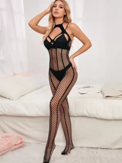 Hosiery Black Cut Out Fishnet Mesh Bodystockings