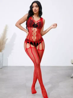 Hosiery Bodystockings Sheer Fishnet See-Through Mesh Rose Lingerie