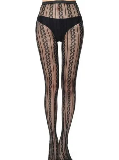 Hosiery For Women Black Sheer Geometric Cut Out Nylon Sheer Sexy Hosiery