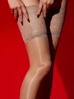 Hosiery Stockings Sexy Stockings Gray Lace Sheers Silky Glossy Thigh High Stockings