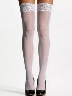 Hosiery Stockings Women White Two-Tone Sheer Thigh High Stockings