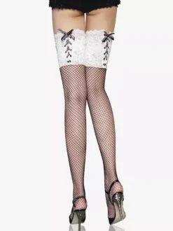 Hosiery Stockings Women White Two-Tone Sheer Thigh High Stockings