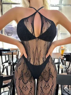 Hot Bodystockings Halter Bat Print Nylon Hosiery