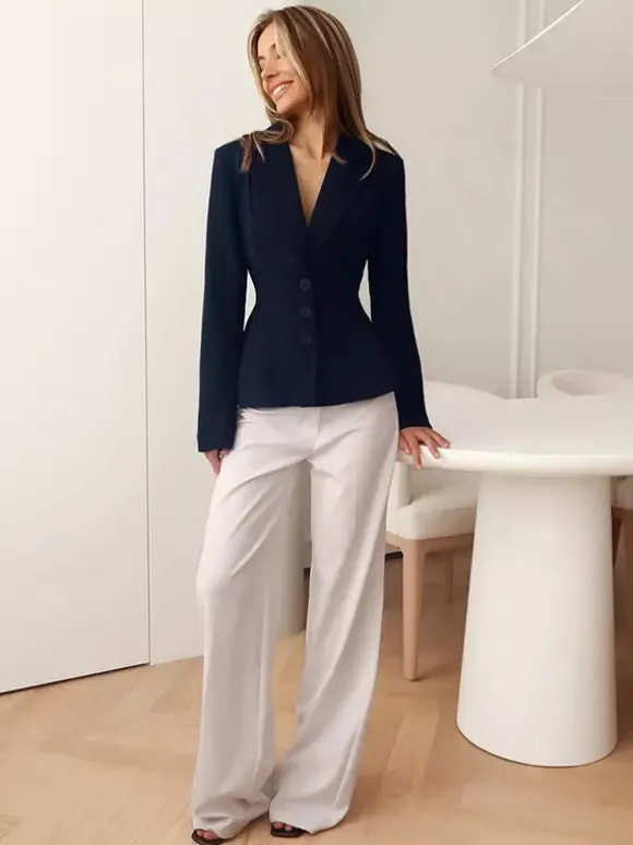 Hourglass Cinched Waist Women's Blazer - Elegant Notched Collar Slim Fit Jacket - Quiet Luxury Spring Business Outfits 2026