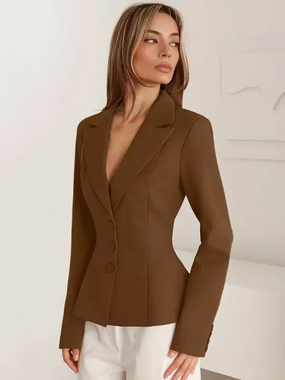Hourglass Cinched Waist Women's Blazer - Elegant Notched Collar Slim Fit Jacket - Quiet Luxury Spring Business Outfits 2026