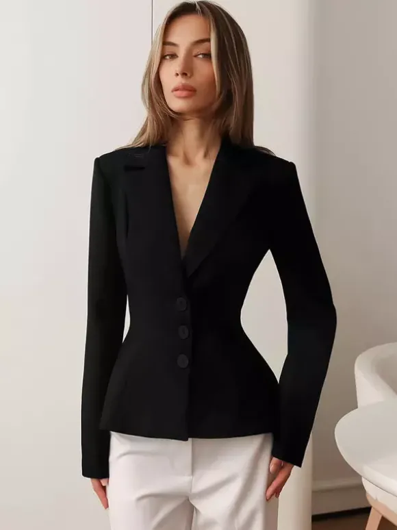 Hourglass Cinched Waist Women's Blazer - Elegant Notched Collar Slim Fit Jacket - Quiet Luxury Spring Business Outfits 2026