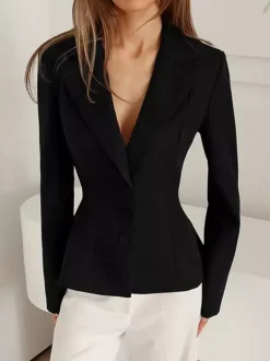 Hourglass Cinched Waist Women's Blazer - Elegant Notched Collar Slim Fit Jacket - Quiet Luxury Spring Business Outfits 2026