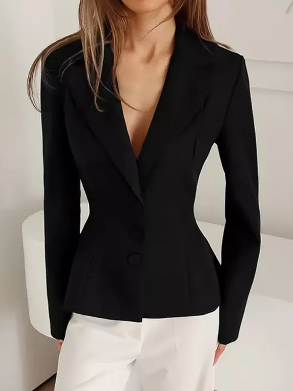 Hourglass Cinched Waist Women's Blazer - Elegant Notched Collar Slim Fit Jacket - Quiet Luxury Spring Business Outfits 2026