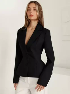 Hourglass Cinched Waist Women's Blazer - Elegant Notched Collar Slim Fit Jacket - Quiet Luxury Spring Business Outfits 2026