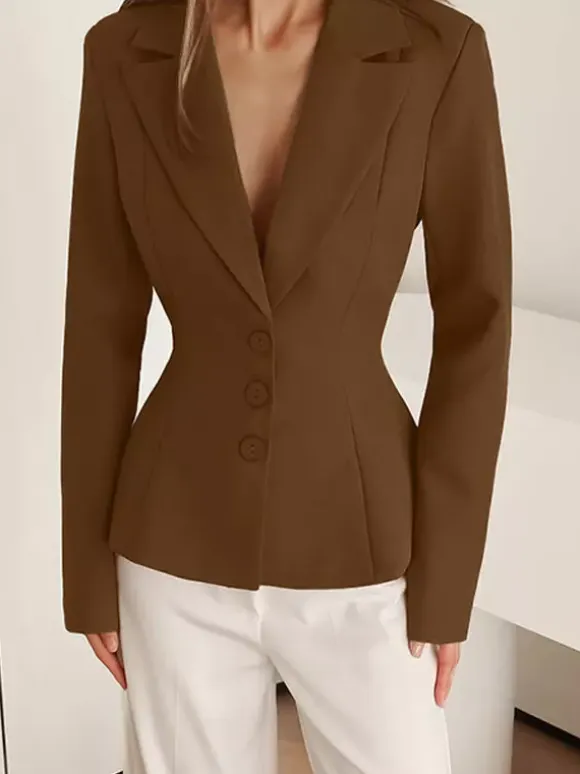 Hourglass Cinched Waist Women's Blazer - Elegant Notched Collar Slim Fit Jacket - Quiet Luxury Spring Business Outfits 2026