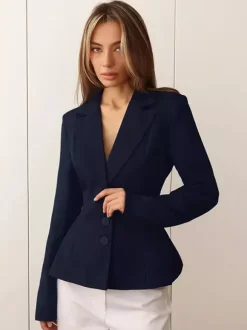 Hourglass Cinched Waist Women's Blazer - Elegant Notched Collar Slim Fit Jacket - Quiet Luxury Spring Business Outfits 2026