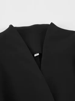 Hourglass Blazer Set For Office Lady - Black Modern Pleated Cinched Waist Tailoring - 2026 Spring Workwear Suit