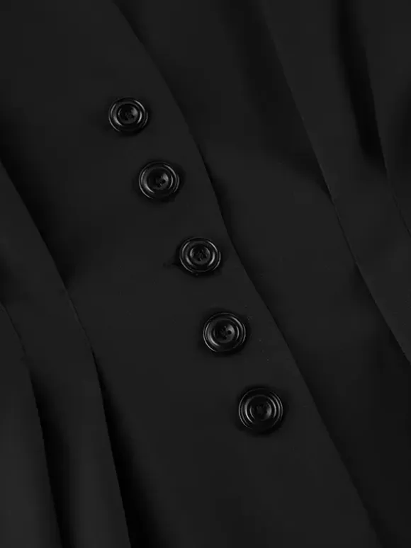 Hourglass Blazer Set For Office Lady - Black Modern Pleated Cinched Waist Tailoring - 2026 Spring Workwear Suit
