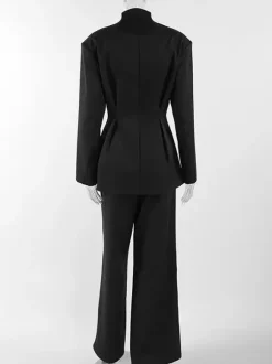 Hourglass Blazer Set For Office Lady - Black Modern Pleated Cinched Waist Tailoring - 2026 Spring Workwear Suit