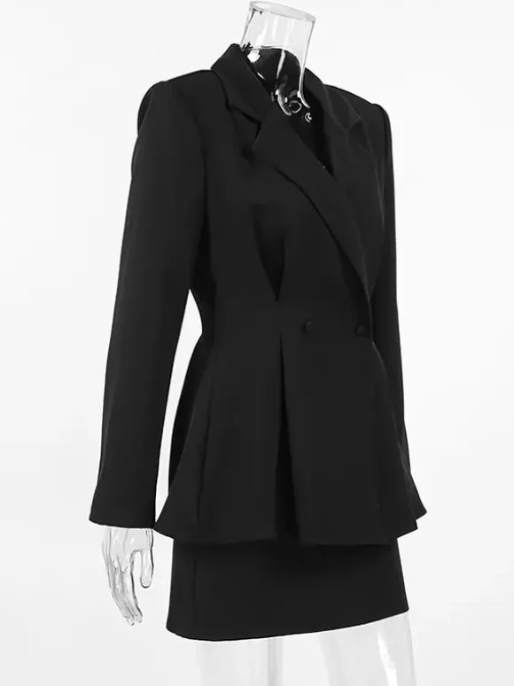Hourglass Blazer Set For Women - Black Old Money Peplum Suit With Mini Skirt - 2026 Spring Work Event Outfit