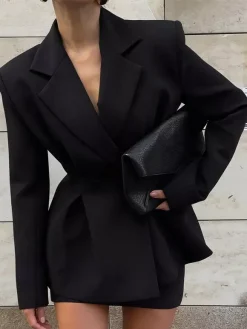 Hourglass Blazer Set For Women - Black Old Money Peplum Suit With Mini Skirt - 2026 Spring Work Event Outfit