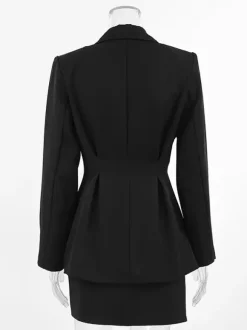 Hourglass Blazer Set For Women - Black Old Money Peplum Suit With Mini Skirt - 2026 Spring Work Event Outfit