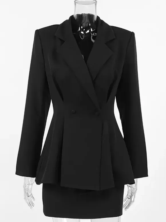 Hourglass Blazer Set For Women - Black Old Money Peplum Suit With Mini Skirt - 2026 Spring Work Event Outfit