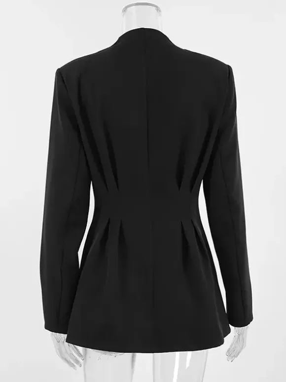 Hourglass Tailored Women's Black Blazer - Structured Shoulder Single-breasted Cinched Jacket - Corporate Core Casual Workwear Outer 2026