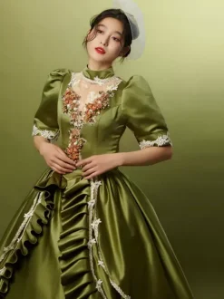 Hunter Green Retro Tudor Dress Costumes Ruffles Polyester Hat Women's Marie Antoinette Costume Retro Party Prom Dress