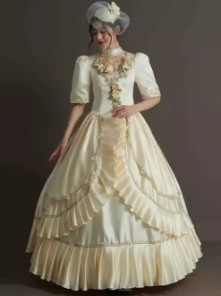 Hunter Green Retro Tudor Dress Costumes Ruffles Polyester Hat Women's Marie Antoinette Costume Retro Party Prom Dress
