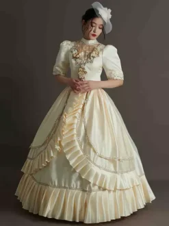 Hunter Green Retro Tudor Dress Costumes Ruffles Polyester Hat Women's Marie Antoinette Costume Retro Party Prom Dress