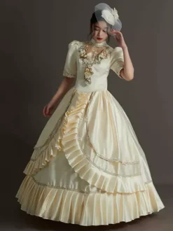 Hunter Green Retro Tudor Dress Costumes Ruffles Polyester Hat Women's Marie Antoinette Costume Retro Party Prom Dress