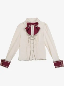 Idol clothes Lolita Blouses Ecru White Lolita Top Long Sleeves Bows Lolita Shirt