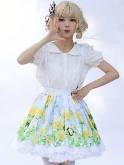 Idol clothes Lolita SK Angel Beats Ruffles As Image Floral Print Lolita Skirts