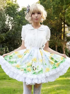 Idol clothes Lolita SK Angel Beats Ruffles As Image Floral Print Lolita Skirts