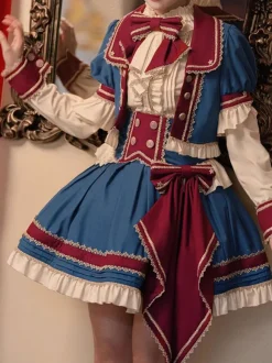 Idol clothes Lolita Skirt Deep Blue Bows Grommets Lolita Skirts