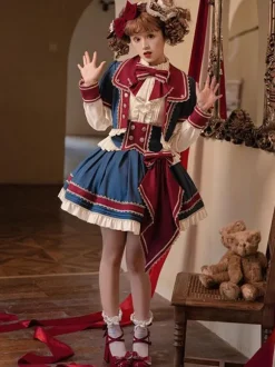 Idol clothes Lolita Skirt Deep Blue Bows Grommets Lolita Skirts