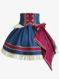 Idol clothes Lolita Skirt Deep Blue Bows Grommets Lolita Skirts
