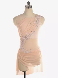 Illusion Nude Mesh Sleeveless Skating Dress Rhinestone Performance Apparel