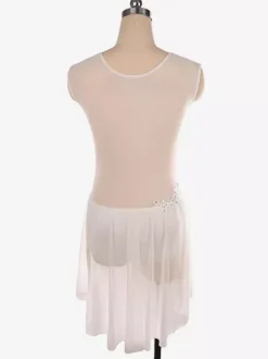 Illusion Nude Mesh Sleeveless Skating Dress Rhinestone Performance Apparel