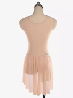 Illusion Nude Mesh Sleeveless Skating Dress Rhinestone Performance Apparel