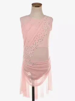 Illusion Nude Mesh Sleeveless Skating Dress Rhinestone Performance Apparel