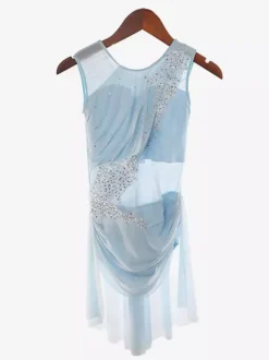 Illusion Nude Mesh Sleeveless Skating Dress Rhinestone Performance Apparel