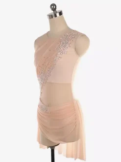 Illusion Nude Mesh Sleeveless Skating Dress Rhinestone Performance Apparel