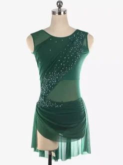 Illusion Nude Mesh Sleeveless Skating Dress Rhinestone Performance Apparel
