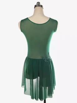 Illusion Nude Mesh Sleeveless Skating Dress Rhinestone Performance Apparel