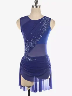 Illusion Nude Mesh Sleeveless Skating Dress Rhinestone Performance Apparel