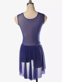 Illusion Nude Mesh Sleeveless Skating Dress Rhinestone Performance Apparel
