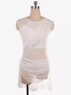 Illusion Nude Mesh Sleeveless Skating Dress Rhinestone Performance Apparel