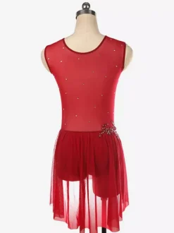 Illusion Nude Mesh Sleeveless Skating Dress Rhinestone Performance Apparel