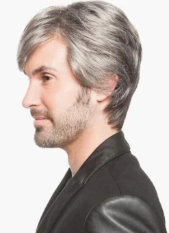 10-Inch Men's Siver-Grey Side Parting Fiber Wig