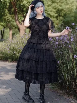 Infanta Lolita SK Pleated Black Lolita Skirts