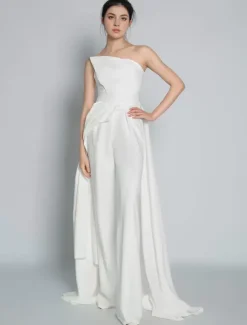 Ivory Bridal Jumpsuit 2026 Floor-Length A-Line Strapless Sleeveless Wedding Jumpsuit Free Customization